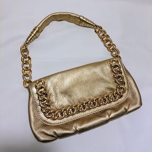 MICHAEL KORS Gold Metallic Chain Collection Flap Clutch Shoulder Bag